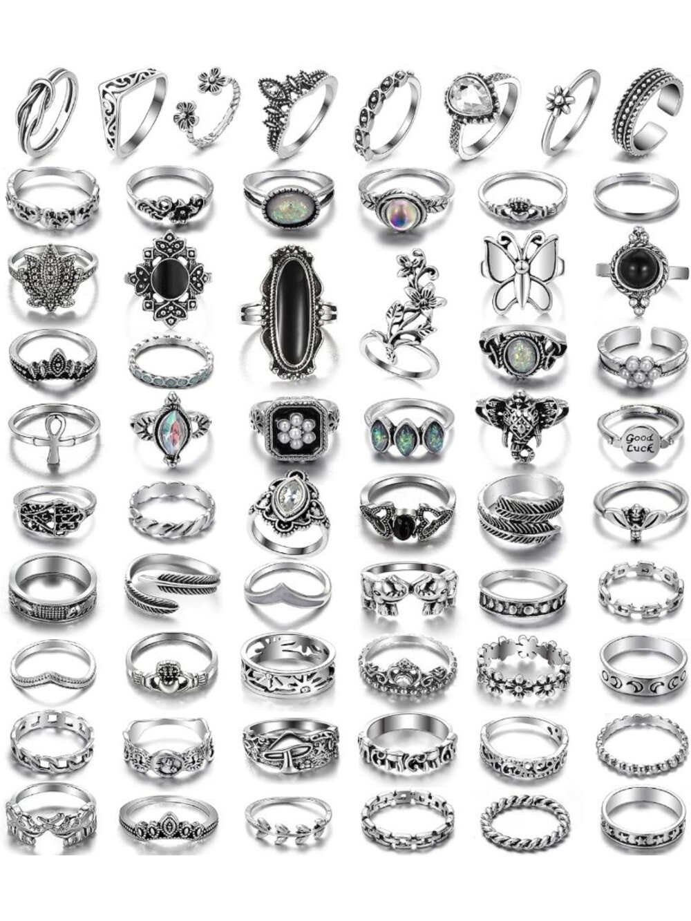 Vintage Silver Knuckle Rings Set | Chunky Boho Stackable Gothic Y2K Punk Jewelry